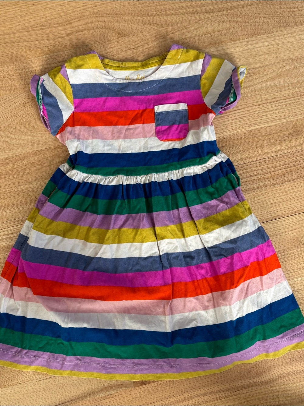 Mini Boden Kids Rainbow Striped Pocket Dress, Sz 6-7